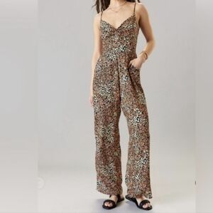 Francesca's Mi Ami Bria Ditsy Black And Orange Floral Boho Jumpsuit